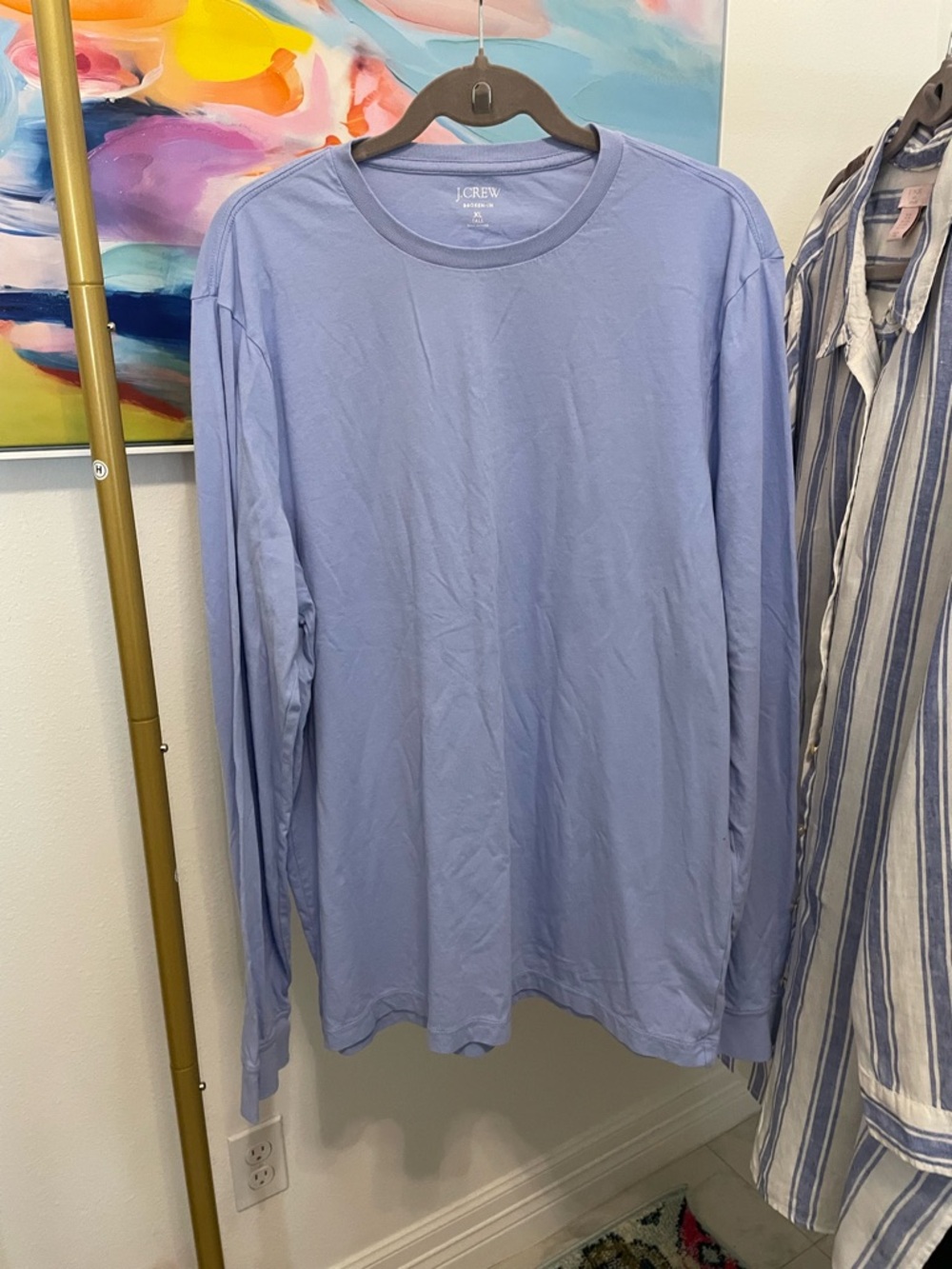 J. Crew Men's Long-Sleeve Crewneck T-Shirt - Light Blue Size XL Tall